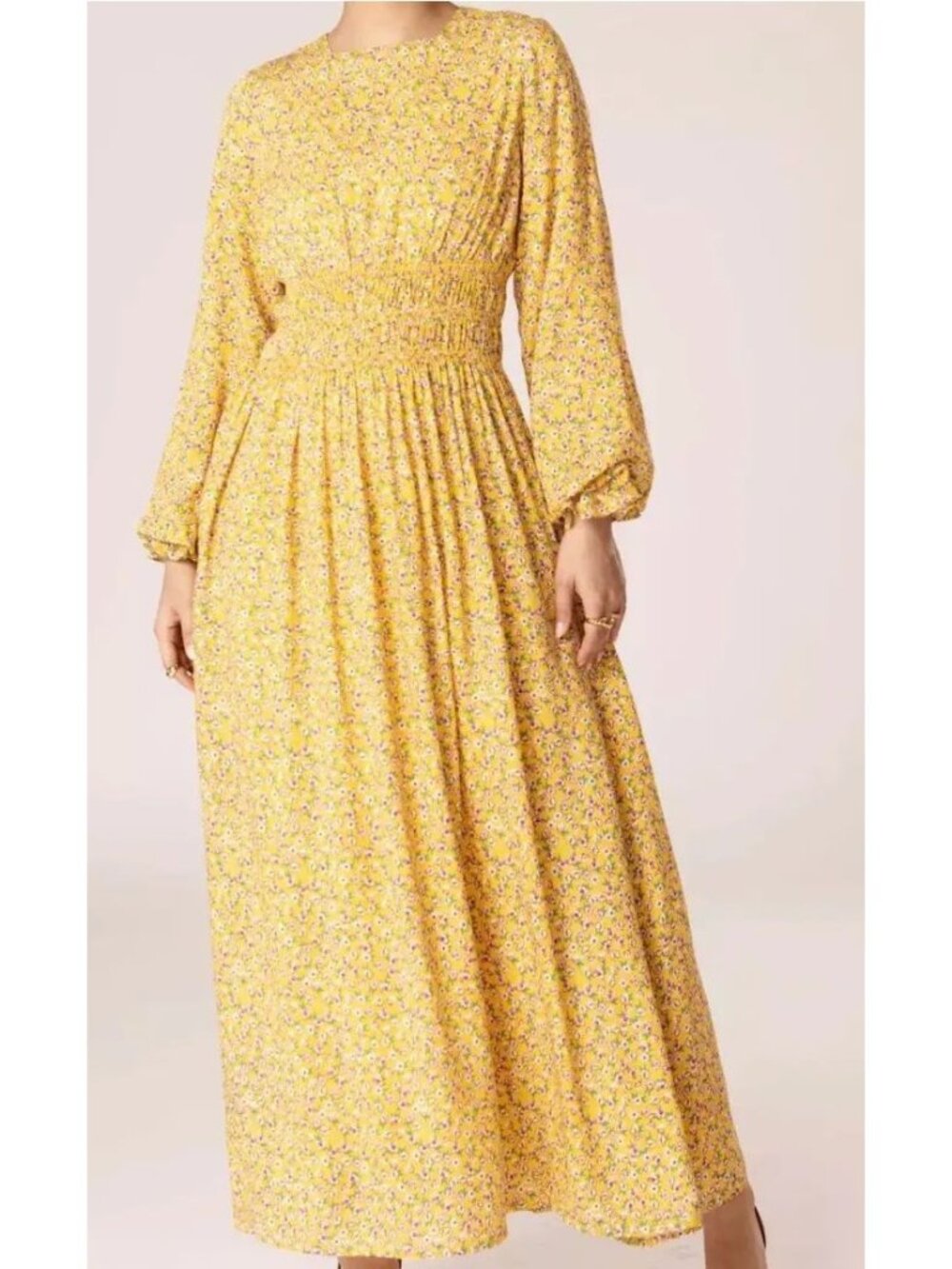 NWT Veiled Daisy Smocked Yellow Floral Maxi Dress-sz XXL
